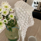 Elegant White Lace Triangle Scarf Floral Breathable Fashion Headscarf for Travel and Photography