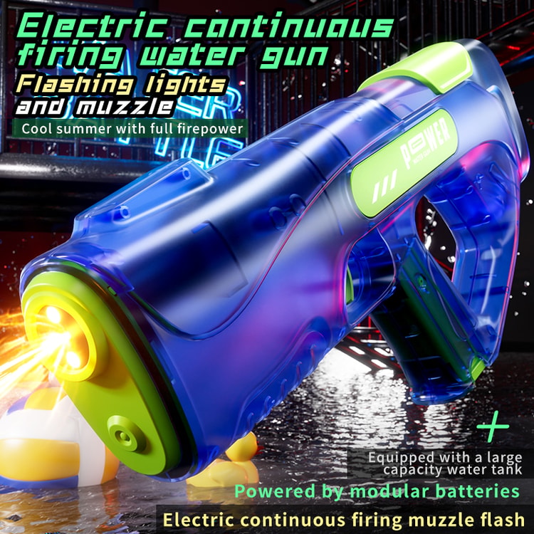 Electric Water Gun with LED Lights Rechargeable Automatic Water Blaster for Kids Summer Pool Toys